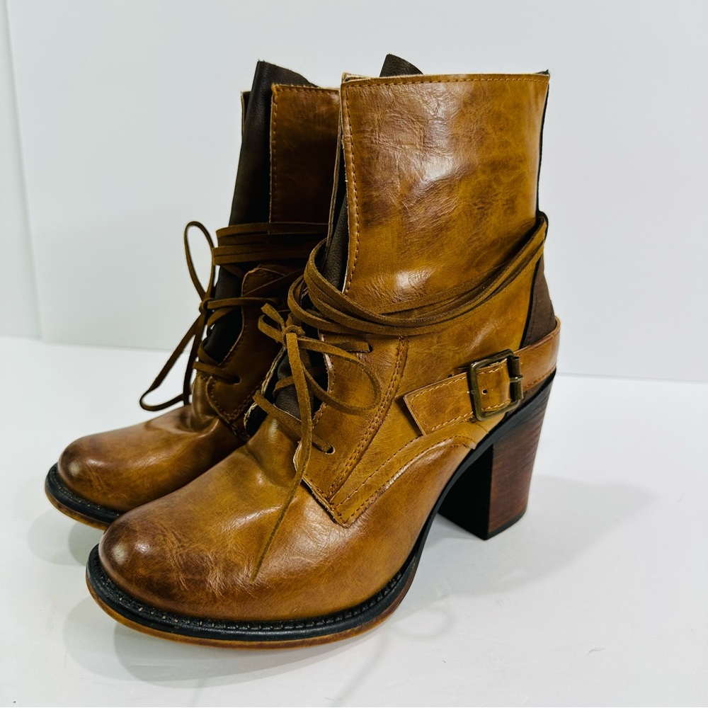 PIERRE DUMAS RAVENNA BROWN LEATHER ANKLEBOOTS 3" HEEL WOMAN'S SIZE 7.5 GREAT